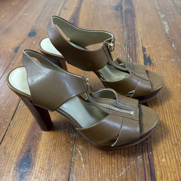 Michael Kors Womens Shoes Size 8 High Heeled Brown Tan Sandals - Picture 1 of 6